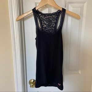 Hollister racerback navy blue lace tank, S